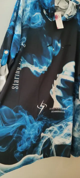 Vestido Sudadera con Capucha Estampado Azul