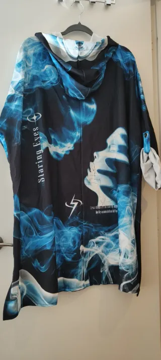 Vestido Sudadera con Capucha Estampado Azul