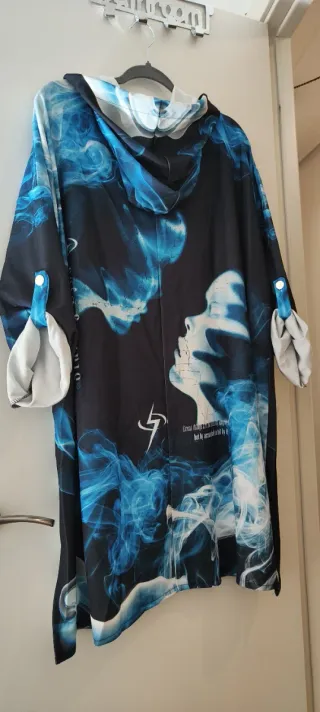 Vestido Sudadera con Capucha Estampado Azul
