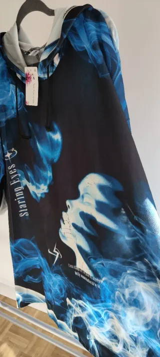 Vestido Sudadera con Capucha Estampado Azul