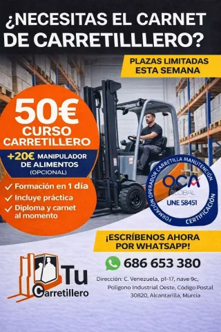 Carnet de carretillero en Murcia en 1 día UNE58451