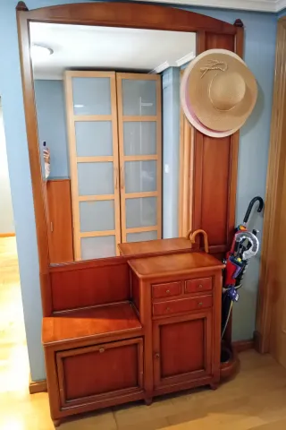 Recibidor entrada cerezo espejo, paragüero, zapat