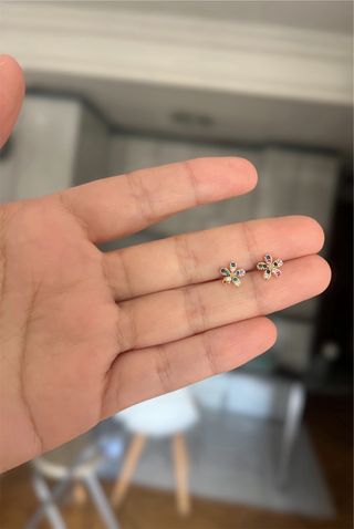 Pendientes flor multicolor cierre rosca