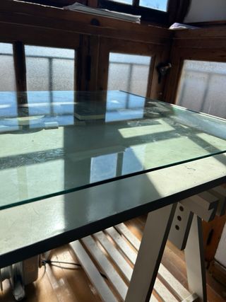 Escritorio madera y cristal doble fondo y altura