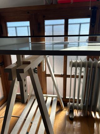 Escritorio madera y cristal doble fondo y altura