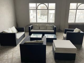 Conjunto Sofás Ratan Exterior Negro y Blanco