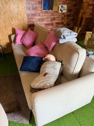Sofá Cama Ikea Beige Tela Madera