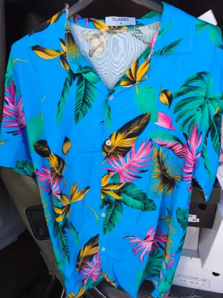 Camisa Hawaiana Estampada Azul Talla S-XXL