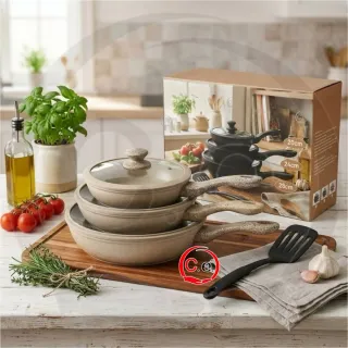 Set 7 pezzi padelle con mestolo