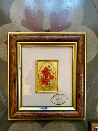 Coppia Quadretti Vintage Foglia Oro Rose