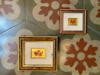 Coppia Quadretti Vintage Foglia Oro Rose
