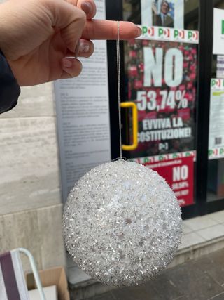 Palla di Natale Glitterata Argento/Bianco 10cm