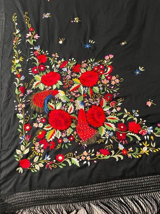 Manton de Manila antiguo Negro Bordado