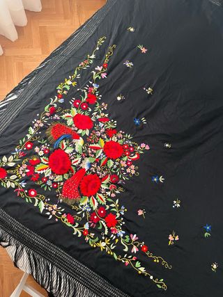 Manton de Manila antiguo Negro Bordado