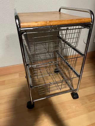 Carrito Auxiliar con Cestas Metálicas y Tapa Mader