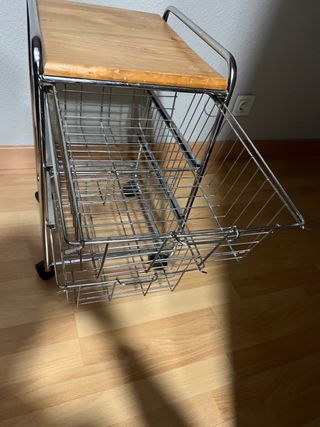 Carrito Auxiliar con Cestas Metálicas y Tapa Mader