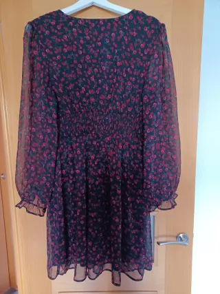 Vestido flores rojo negro boho L/XL (42)