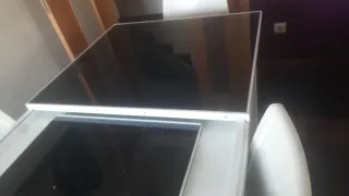Mesa Comedor Cristal Negro Lacada Blanca