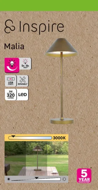 Lámpara de mesa LED Inspire Malia