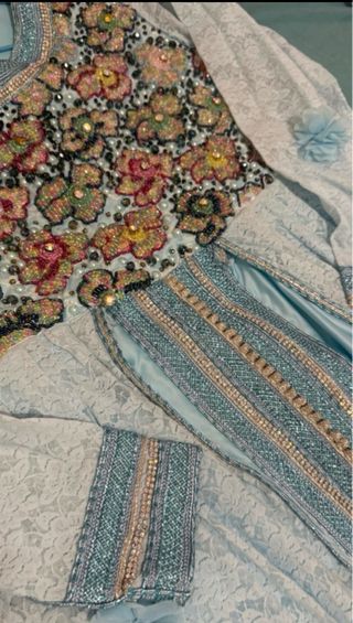 Vestido Marroquí Hecho a Mano Azul Turquesa
