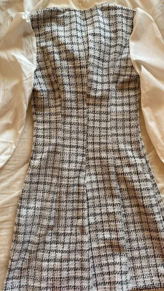 Vestido SHEIN Tweed Lazos Blanco Talla M