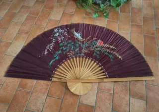 Ventaglio Anni 50 Seta Bambù Dipinto Mano
