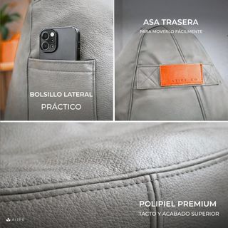 Puff Pera XL Relleno Incluido Gris