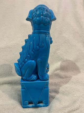Figura león chino azul decorativa
