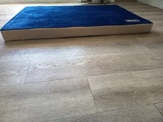 Cama para perro azul y beige