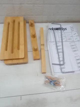 Estantería Bambú Baño 3 Baldas + 3 Ganchos