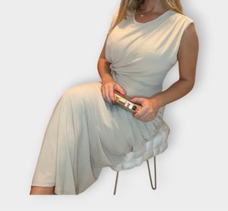 Vestido largo champán drapeado