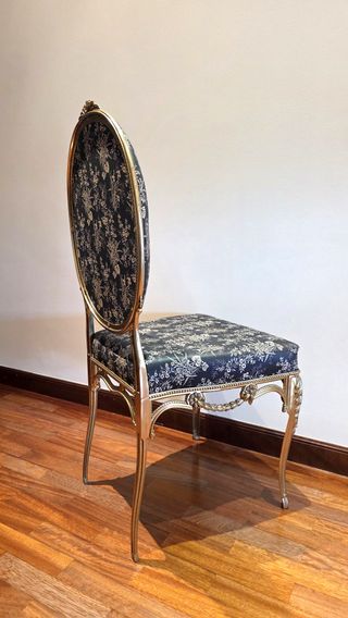 Silla Barroca Bronce y Tela Azul