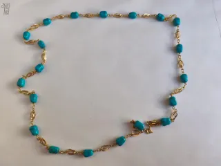 Collar oro 18k con jaulas y piedrac tipo  turquesa