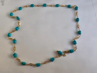 Collar oro 18k con jaulas y piedrac tipo  turquesa