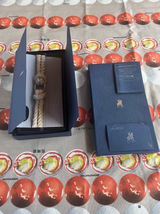 Cartera La Jaca Piel y Tejido Rayas Azul