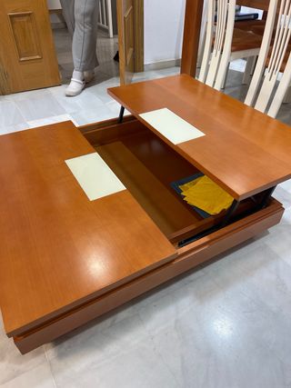 Mesa de centro elevable madera y cristal