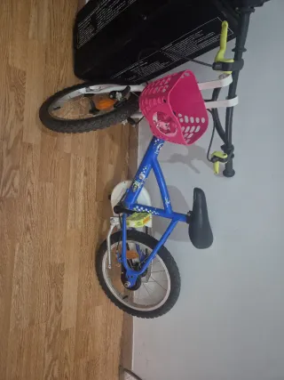 Bicicleta infantil azul con cesta rosa