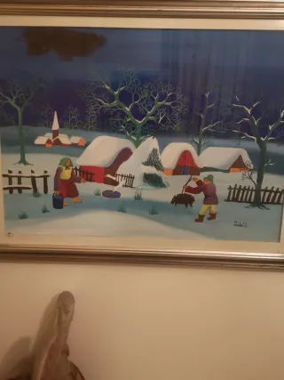 Quadro paesaggio montano con casa quatri in pittur