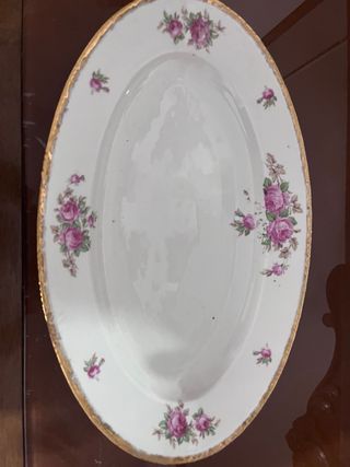 Vajilla Santa Clara Vintage Flores Rosas Dorada