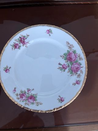 Vajilla Santa Clara Vintage Flores Rosas Dorada