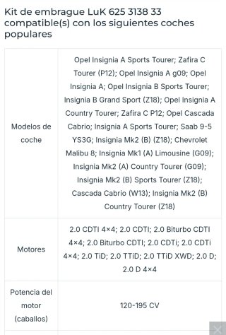 Embrague Opel insignia 2.0 CDTI