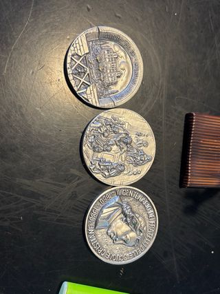 3 medaglioni commemorativi in lega d'argento