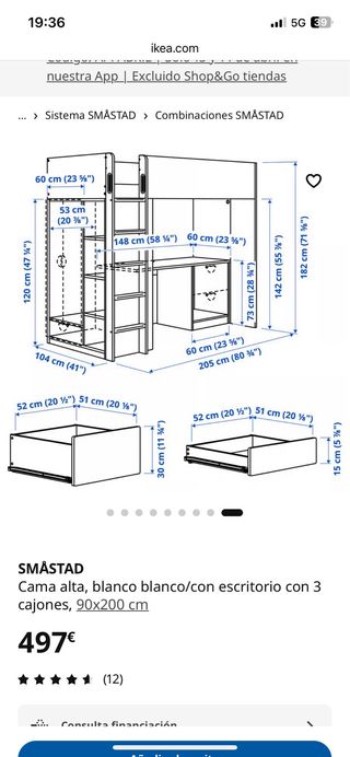 Litera IKEA con armario sin escritorio