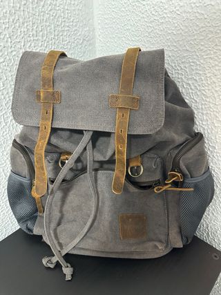 Mochila Lona Vintage Gris y Marrón