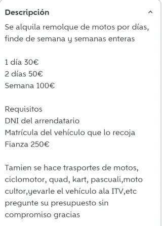 Se alquila Remolque para motos/bicis/quads