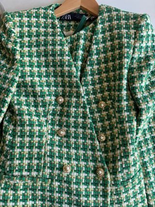 Traje Zara Chaqueta y vestido Tweed Verde