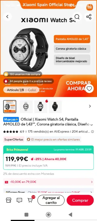 Xiaomi Watch S4 Gris/Plata