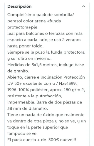 Sombrilla Schneider Crema + Pie + Funda