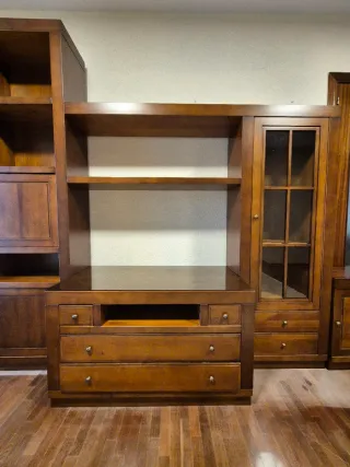 Mueble de salón modular madera y cristal
