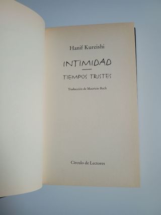 Libro "Intimidad" novela contemporánea
